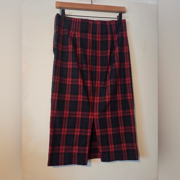 Zara Red Plaid Pencil Skirt - Picture 3 of 6